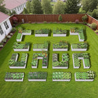 A ANLEOLIFE Set of 16, 18 Inch Tall Galvanized Raised Garden Beds Kit, Rectangular,U-Shaped & L Shaped Metal Planters – Ideal for Backyard Structured Garden Layouts, Antique White