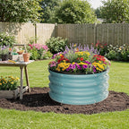 ZXZYHFTY Round Galvanized Raised Garden Bed kit,Blue Outdoor Garden Raised Planter Box, Round Large Metal Raised Garden Beds for Vegetable 2 * 2 * 1ft 2 Pcs