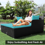 Tangkula Outdoor Rattan Daybed, Sunbed Wicker Furniture w/Spacious Seat, Upholstered Cushion & High-Resilience Sponge, Wicker Patio Sofa Set w/Extra Pillows for Courtyard Poolside(Turquoise)
