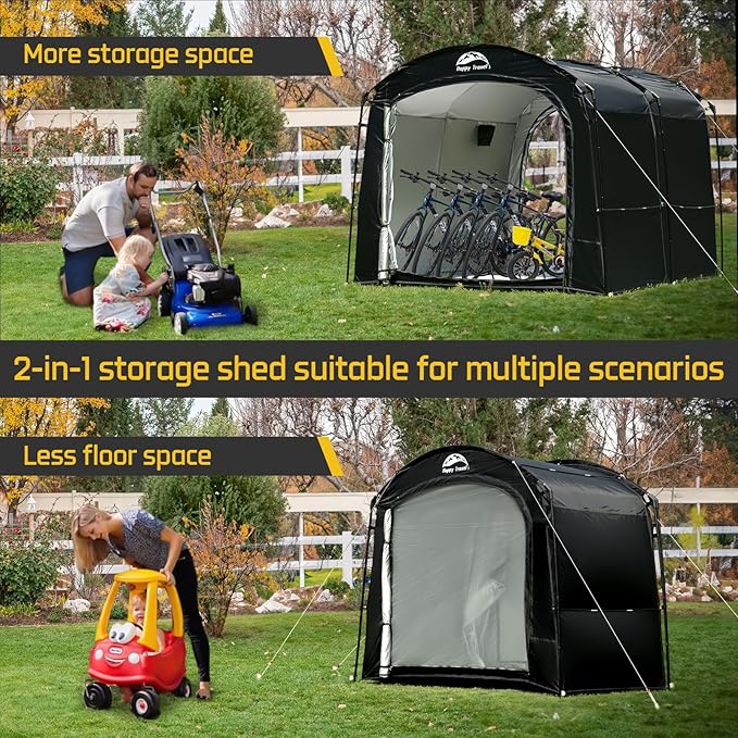 Outdoor Storage Shed Tent, 8x7x6.3 ft Waterproof, Double Doors, Black