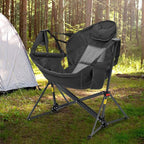 Ainfox Hammock Camping Chair, Foldable Portable Rocking Chairs for Adults Outside Swinging Camp with Cup Holder Pillow for Outdoor Patio Poolside (Black)