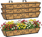 Y&M 30 Inch Window Deck with Coco Liner, Fence Metal Hanging Flower Planter Window Basket Deck Railing Planter Boxes for Outdoor Garden Lawn-Butterfly, 4pcs