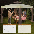 Patio Gazebo Tent Outdoor Canopy Shelter 10'x10' with Removable Netting,100 Square Feet of Shade for Garden, Backyard Deck and Lawns (Beige)