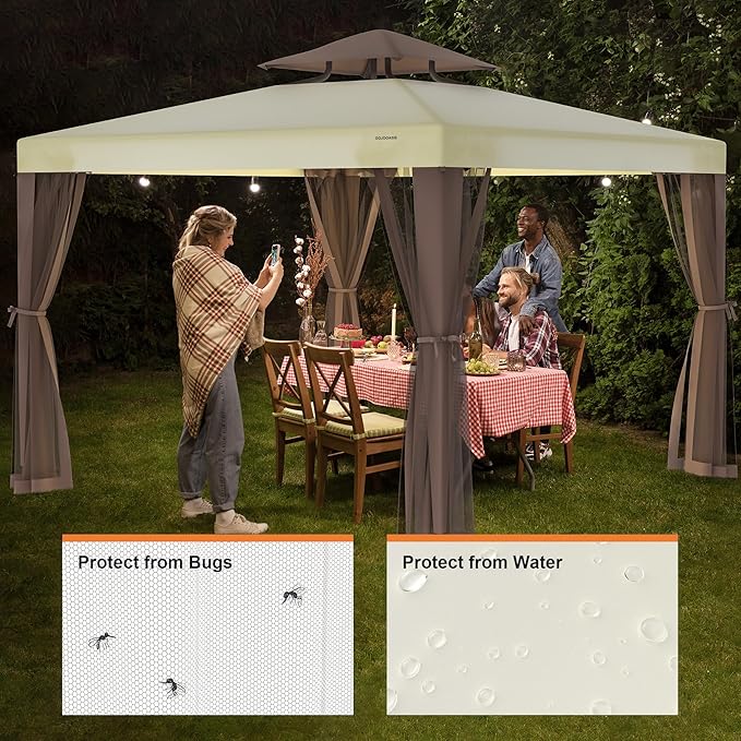 Patio Gazebo Tent Outdoor Canopy Shelter 10'x10' with Removable Netting,100 Square Feet of Shade for Garden, Backyard Deck and Lawns (Beige)
