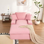 63" Chaise Lounge Chair Indoor, Set of Convertible Sleeper Sofa Couch with Throw Pillows & Side Pockets, Corduroy Upholstered Oversized Sofa Bed with Armrests for Living Room Bedroom, Pink