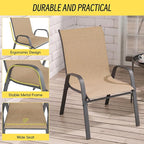 Betterhood Patio Chairs Set of 2, Stackable Outdoor Dining Chairs Set with Breathable Seat Fabric, All-Weather Powder-Coated Metal Frame for Deck, Pool Side and Backyard, 350LBS Capacity (Khaki)
