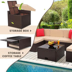 8-Piece Patio Furniture Set, Outdoor Wicker Rattan Sectional with Thick Cushions, Glass Top Table with Hidden Storage, Outdoor Conversation Set for Backyard, Porch, Patio, Beige