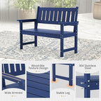 LUE BONA Outdoor Bench, 2-Person HDPS Garden Bench, Outdoor Benches Weatherproof, All-Weather Fade/Rot Resistant Patio Bench for Park, Front Porch, Backyard (Navy)