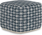 SIMPLIHOME Noreen Boho Square Pouf in Dark Blue and White Handloom Woven Pattern for the Living Room, Bedroom and Kids Room