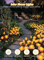 Brightown Outdoor Solar Flower Lights, 4 Pack Solar Garden Light with Larger & More Realistic Champagne Rose, Bigger Solar Panel, Waterproof Solar Lights Outdoor for Yard Garden Lawn Pathway Decor