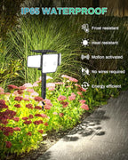Solar Outdoor Lights with Stakes, 2500LM 180° PIR Motion Sensor, 360° Wide Angle Illumination, In-Ground or Wall Mount, IP65 Waterproof, 3 Modes, 236 LEDs Security Flood Light, 2 Pack
