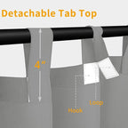 Easy-Going Outdoor Patio Curtains Detachable Tab Top Windproof Weatherproof Curtain for Cabana, Porch, Pergola and Gazebo, Tab Bottom Drape, 2 Panels, 110W x 120L inch, Light Grey