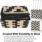SAND MINE Reversible Mats, Plastic Straw Rug, Modern Area Rug, Large Floor Mat and Rug for Outdoors, RV, Patio, Backyard, Deck, Picnic, Beach, Trailer, Camping, Black & Beige, 6' x 9'