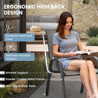 Patio Dining Chairs Set of 8, Outdoor High Stacking Chairs，Breathable Seat Fabric and Alloy Steel Frame for Backyard, Porch, Garden, Sunroom (Light Grey)