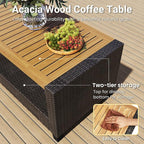 Wisteria Lane 4 Piece Patio Furniture Set, Wicker Outdoor Patio Conversation Furniture Set, All Weather Outdoor Patio Sofa with Cushion and Wood Table, Beige Wood