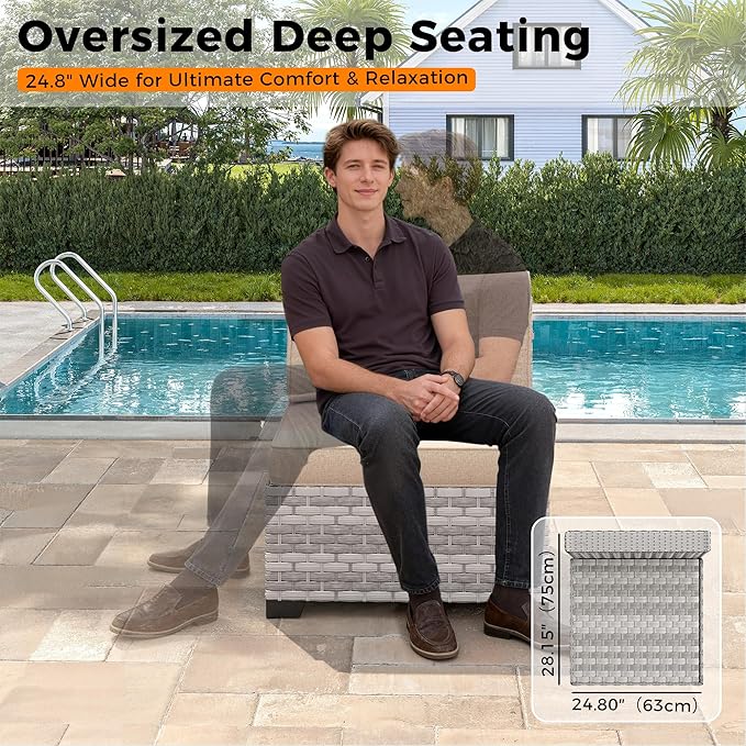 6-Seat Modular Patio Furniture Set – Outdoor Wicker Sectional Sofa with Thick 4″ Cushions, Dual-Strand PE Rattan, Rust-Resistant 18 mm Steel Frame, Backyard Garden Deck Lounge,Beige