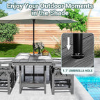 Pamapic 5-Piece Outdoor Dining Set, HDPE Outdoor Rectangular Table and 4 Chairs, Wood Grain Patio Furniture Sets with Armrest, All-Weather Patio Dining Table with Umbrella Hole, Gray