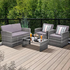 4-Piece Patio Furniture Set, Wicker Outdoor Rattan Sectional Sofa with Cushions and Glass Table, All-Weather Outdoor Conversation Set, Ideal for Garden, Porch, Backyard, Grey