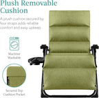 Best Choice Products Oversized Zero Gravity Chair, Folding Outdoor Patio Recliner, XL Anti Gravity Lounger w/Removable Cushion, Cup Holder, Side Tray, 350lb Capacity - Lime Green
