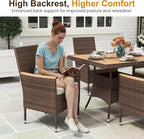 Wisteria Lane 10-Pieces Outdoor Patio Table and Chairs, Rattan Patio Table Set with Acacia Wood Tabletop, Patio Dining Furniture Set for 8 with Removable Cushions for Deck Garden Backyard, Brown