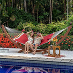 Lazy Daze Hammocks 12 FT Double Quilted Fabric Hammock with Spreader Bar and Detachable Pillow, 2 Person Hammock, 450lbs Weight Capacity, Burgundy