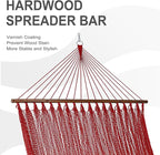 Lazy Daze Hammocks 10.5 FT Double 2 Person Caribbean Rope Hammock, Hand Woven Polyester Hammock with Spreader Bars, for Outside Outdoor Backyard Patio Poolside, 450 LBS Capacity, Red