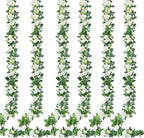 Artificial Rose Vine Garland, 6 Pack, White Silk, 7.75 Ft Each