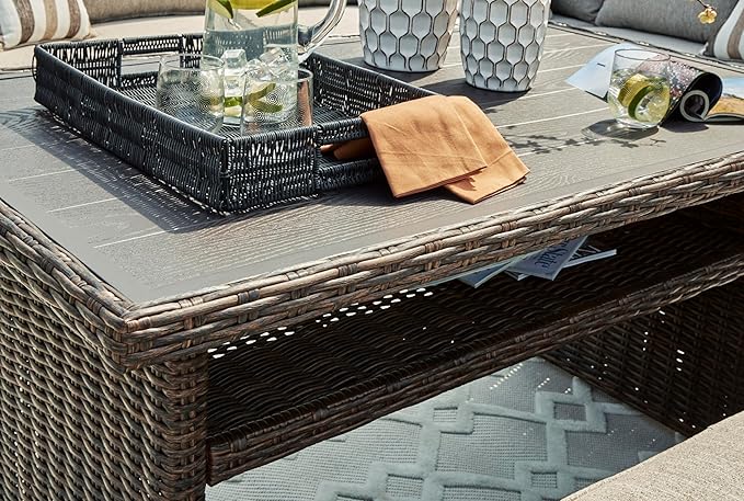 Signature Design by Ashley Brook Ranch Casual Outdoor Multi-use Table with 1 Fixed Shelf, Dark Brown & Gray