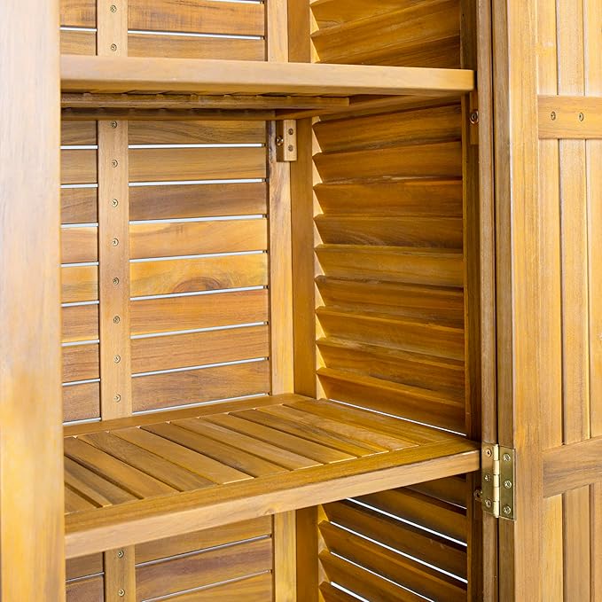 Christopher Knight Home Patio Gribs Acacia Wood Storage Cabinet,Garden/Poolside Tool Sideboard,Outdoor Wooden Cabinet with Shelves, Sturdy Construction, Teak Finish