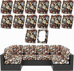 Cushion Covers 14-Piece Stretch Outdoor Set, Floral, Cover Only