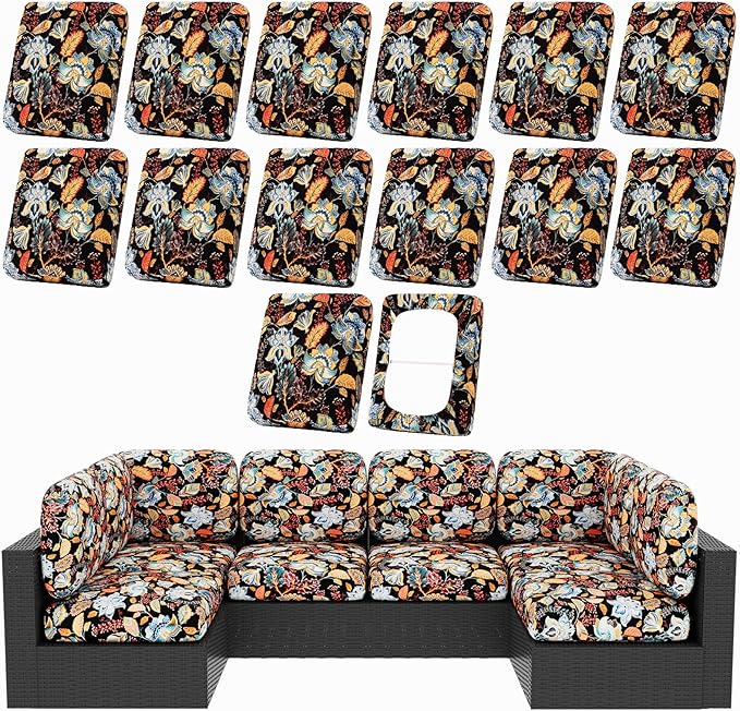 Cushion Covers 14-Piece Stretch Outdoor Set, Floral, Cover Only