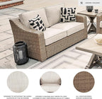 Signature Design by Ashley Beachcroft Casual Nuvella Weather Resistant Fabric, Resin Wicker Outdoor Loveseat with Cushion and 2 Accent Pillows, Dark Brown & Beige