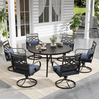 Sophia and William Swivel Patio Dining Set for 6, Outdoor Table and Chairs, Removable Seat Cushions, Black 54" Round Patio Dining Table,Blue
