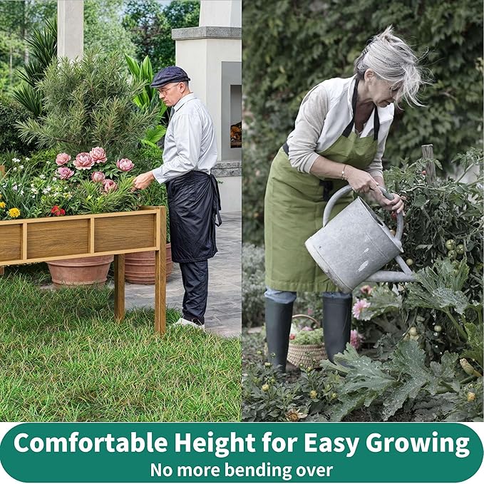 YITAHOME 48x18x30in Raised Garden Bed, Weather Resistant Poly Lumber Planter Box with Legs, Elevated Garden Bed for Yard, Garden, Balcony - Brown