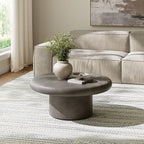 Modway Argos Round Concrete Coffee Table in Gray - Cement Low Coffee Table for Sitting on The Floor - Weather Resistant Stone Patio Coffee Table - Indoor Outdoor 34 Inch Center Table