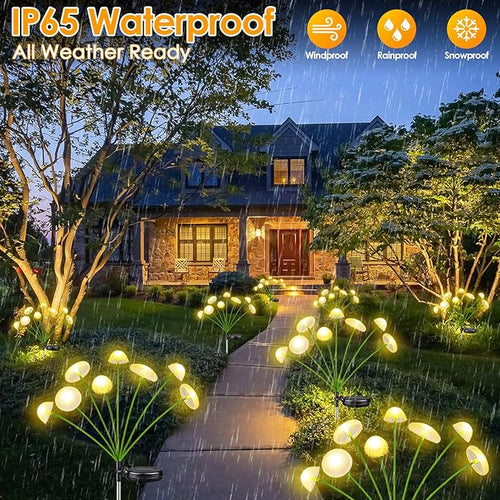 2PK 16LED Solar Garden Lights Outdoor, Mushroom Solar Lights Outdoor, IP65 Waterproof Firefly Light Outside Decor for Patio Pathway, Sway by Wind for Pathway Garden Mushroom Decorations, Warm White