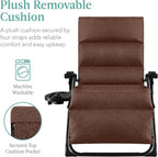 Best Choice Products Oversized Zero Gravity Chair, Folding Outdoor Patio Recliner, XL Anti Gravity Lounger w/Removable Cushion, Cup Holder, Side Tray, 350lb Capacity - Woodland Brown