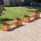 Giantex 2-in-1 Outdoor Bench with 2 Raised Garden Beds, Wood with Teak Oil Finish, Garden Bench Seat with Planter Boxes for Porch Balcony Lawn Yard, DIY Assembly, Orange