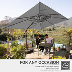 10 X 13 FT Cantilever Outdoor Patio Umbrella with Base Included Large Heavy Duty 360° Rotation Double Top Offset Rectangular Umbrellas with Led Lights for Backyard Outside Deck,Grey