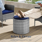 Best Choice Products Round Wicker Ottoman, Multipurpose Outdoor Furniture for Patio, Backyard, Additional Seating, Footrest, Side Table w/Storage, Removable Cushions – Gray/Black