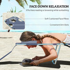 Outsunny Folding Beach Lounge Chair with Face Hole and Arm Slots, 5-Level Adjustable Sun Lounger Tanning Chair with Pillow for Patio, Garden, Beach, Pool, Gray