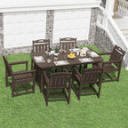 HDPE Outdoor Patio Dining Set with Table & 6 Chairs, All-Weather 7-Piece Outdoor Table and Chairs, 2" Umbrella Hole, Patio Furniture for Garden, Backyard, Deck | Brown