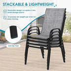 Outdoor Stackable Chairs Set of 4, Stacking Patio Chairs with Textilene Fabric, Outside Furniture for Garden Backyard Balconie Poolside Deck, Grey