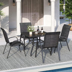 Patio Dining Chairs Set of 4, Stackable Dining Chairs High Back, Breathable Seat Fabric and Alloy Steel Frame Fit Backyard, Porch, Lawn，Poolside (Dark Grey)