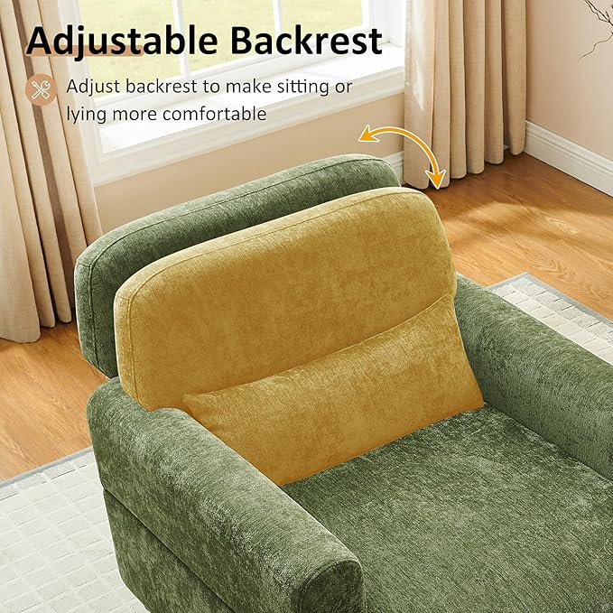 Chaise Lounge Chair Indoor with Adjustable Backrest, Oversized Accent Armchair for Living Room & Bedroom, Upholstered Mid-Century Reading Chair, Comfy Single Sofa Chair, Modern Living Room Chair