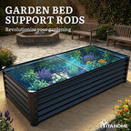 YITAHOME 2pcs 8x4x1.5 ft Galvanized Raised Garden Bed Kit, Large Metal Planter Box with Gloves, Safety Rubber & Support Rod, Outdoor Flower Bed for Plants Vegetables, Black
