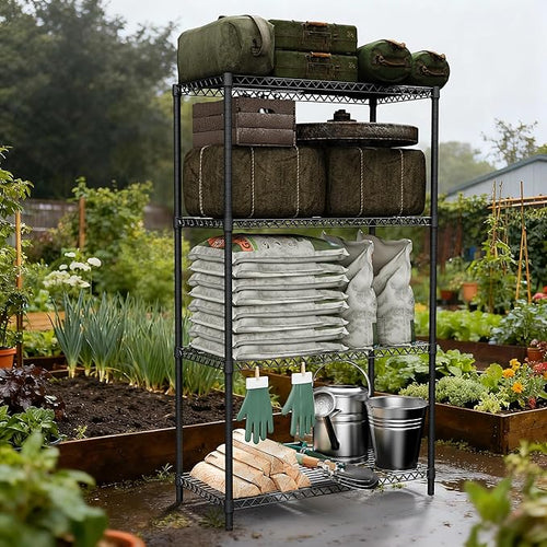 2400LBS 35.5" W Standing Shelf Units Wire Rust-Proof Outdoor Storage Shelving 4-Tier Utility Shelving Unit for Garden Home,Kitchen,Office Dark Grey 17.7" D x 35.5" W x 59.4" H