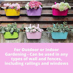 LaLaGreen Rail Planter Outdoor Plants (6 Pack, 9.8 Inch) Small and Cute Metal Iron Strawberry Hanging Flower Pot Deck Railing, Colorful Mini Fence Bucket Wall Mount Window Box Plant Holder Porch Decor