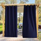 NICETOWN Canvas Outdoor Curtains for Paito 2 Panels, Dark Blue, W52 x L84 per Panel - Waterproof & Windproof Sun Shades with Grommet & Back Tab & Rod Pocket, Free Rope Included for Bottom Fixing