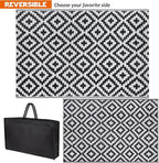 SAND MINE Waterproof Outdoor Rug 4x6 ft, Plastic Reversible Rug, Modern Area Rug, Large Floor Mat for Outdoors, RV, Patio, Backyard, Deck, Picnic, Beach, Camping (4' x 6', Black & White Lattice)